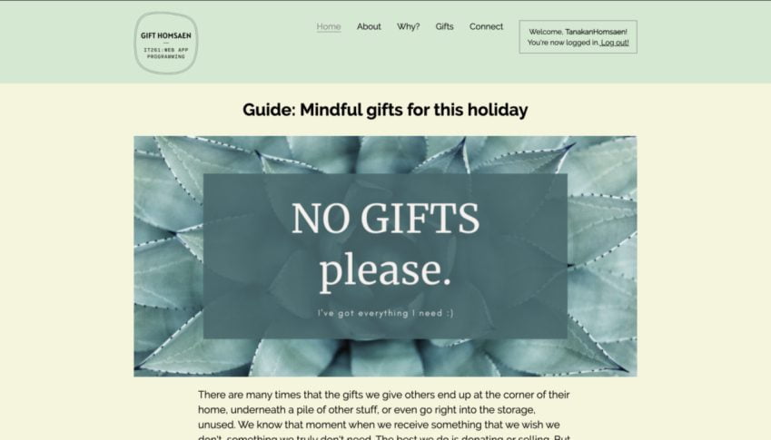Image of gift guide website
