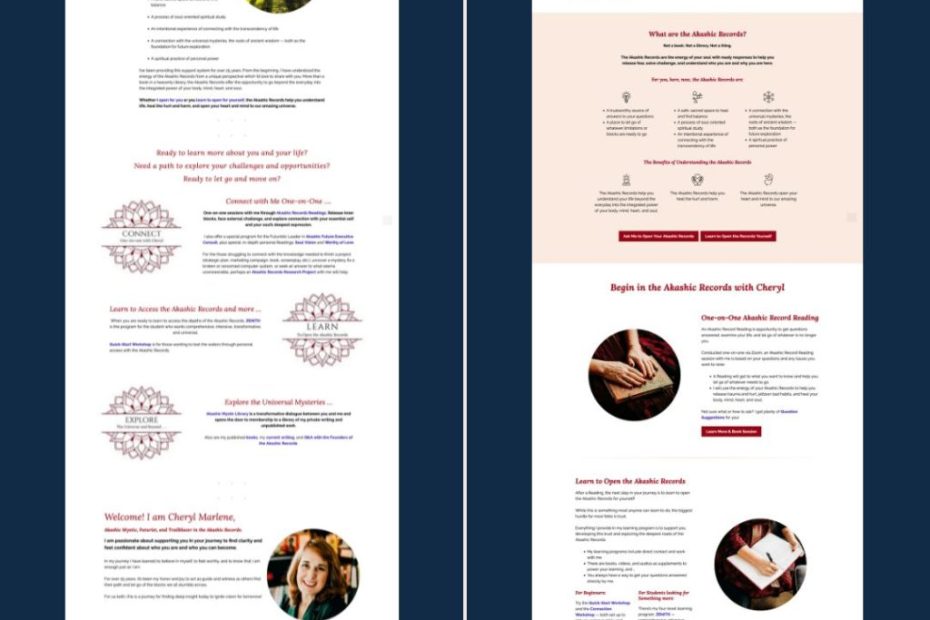 Cheryl's homepage before & after