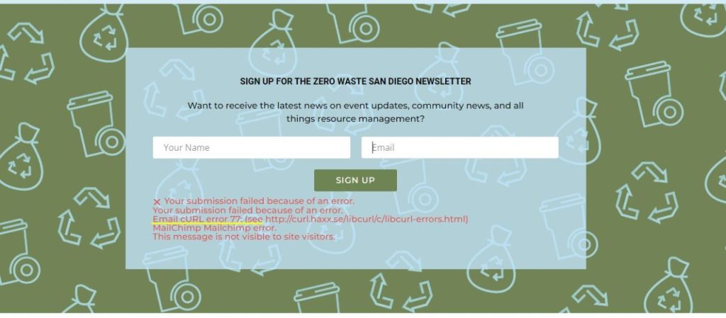 cURL error message on the signup form